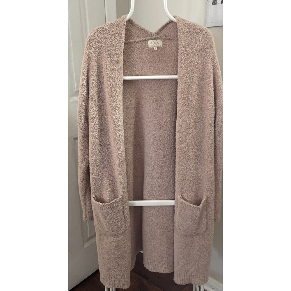 T&S Thread & Supply Ladies Plush Open Front Soft Plush Cardigan Taupe Lg